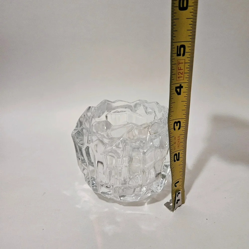 Vintage Clear Geometric Textured Glass Votive Candle Holder Ice Block Style